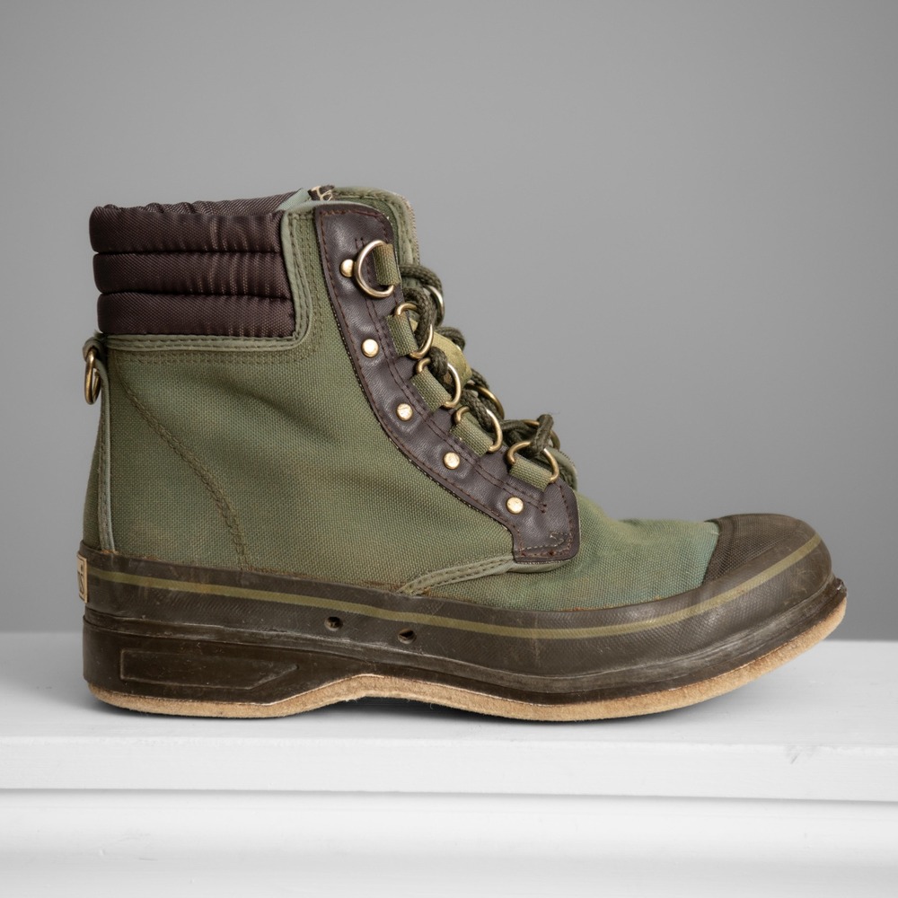 Orvis Fly Fishing Wading Boots Sz 8 Felt Sole Green Canvas Rugged River Sports